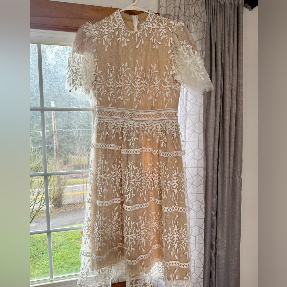 Ivy City Co Cream Lace Midi Dress